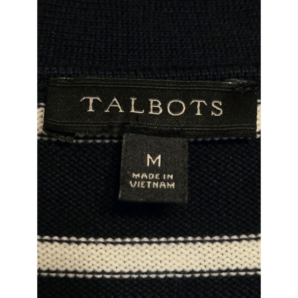 Talbots Forever Girlfriend Cardigan Navy & Ivory Stripe Womens M Cotton Blend - Picture 3 of 4